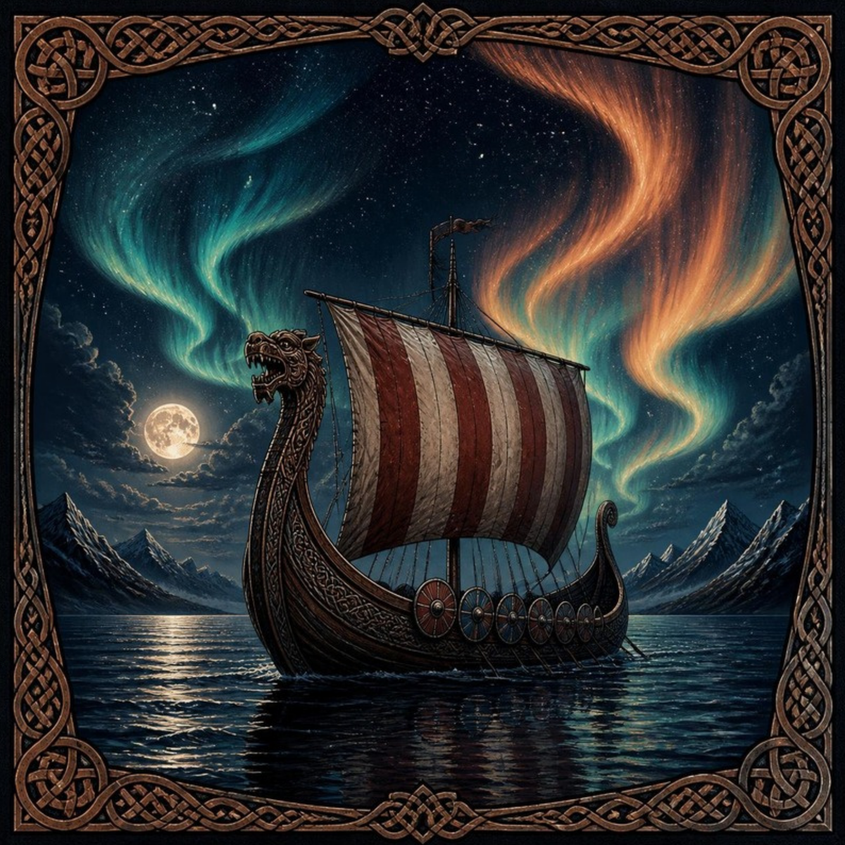 Vikingschip onder het noorderlicht