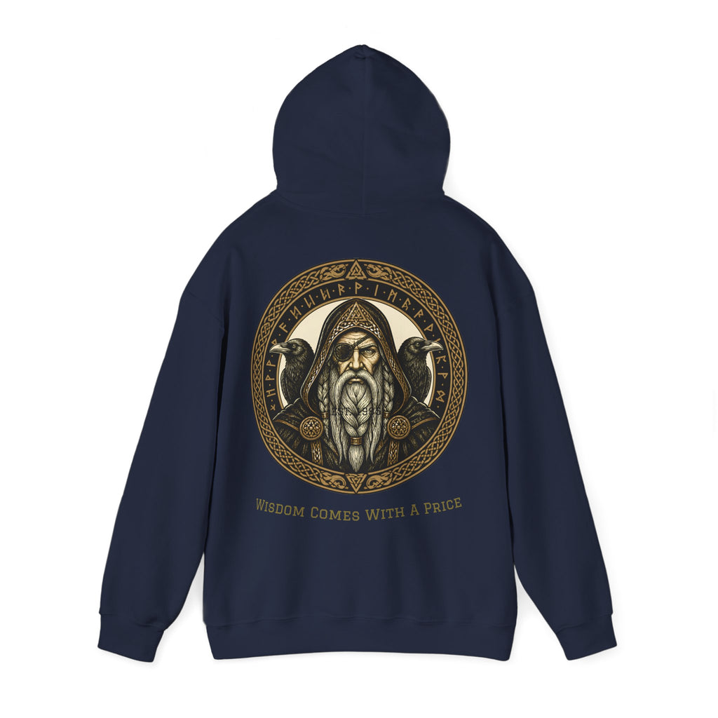 Hoodie met het goudkleurige Odin-embleem met raven en runen