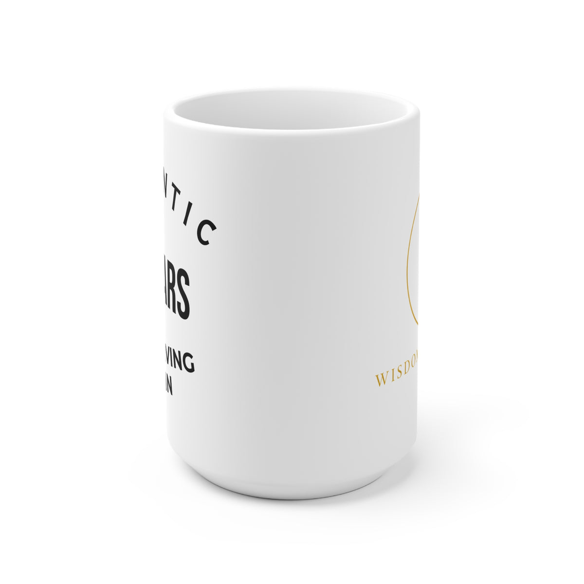Große weiße Tasse mit 445 ml und dem Text Authentic 50 years of not giving a damn