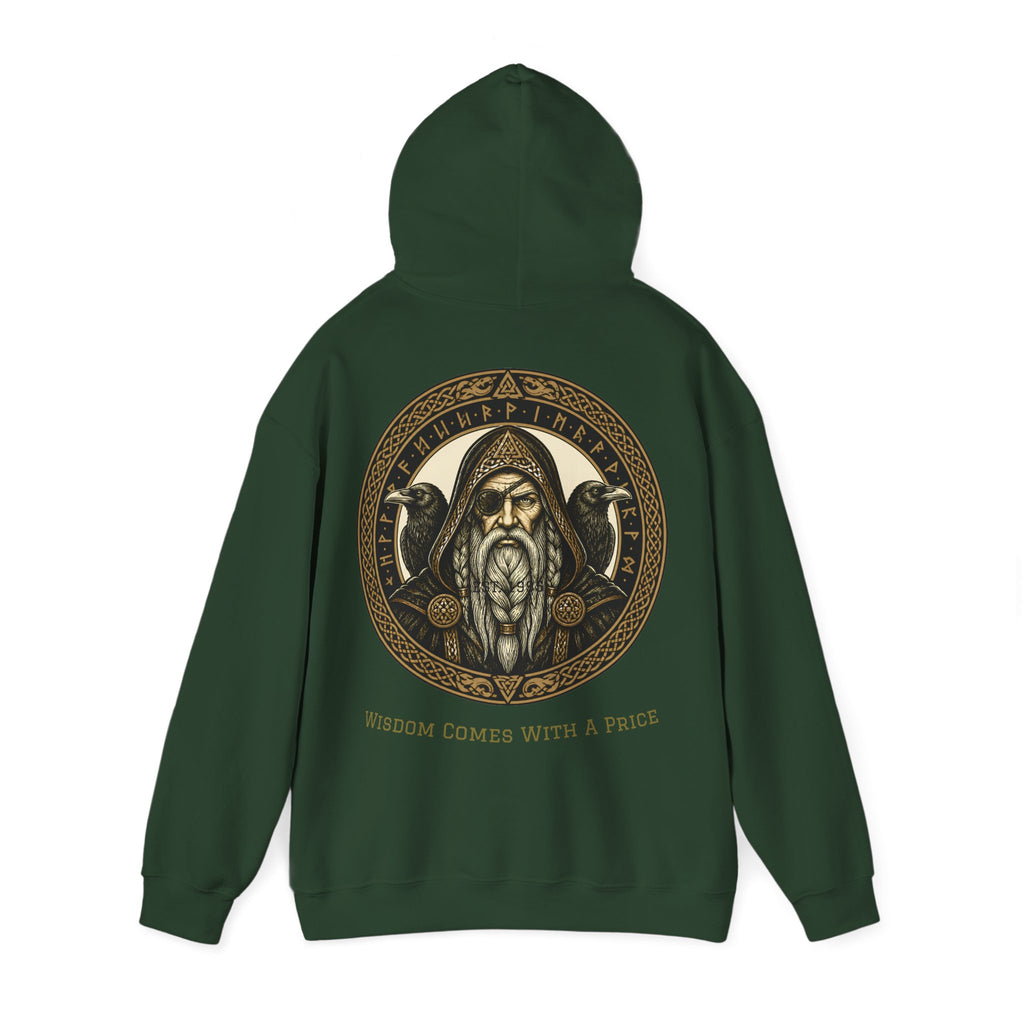 Hoodie met het goudkleurige Odin-embleem met raven en runen