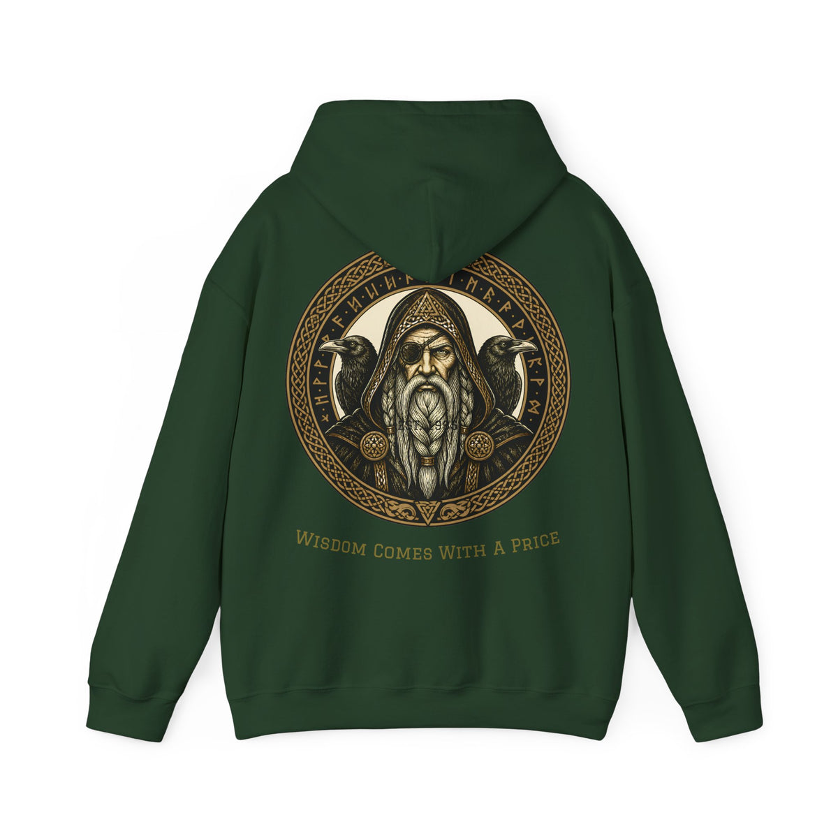 Hoodie met het goudkleurige Odin-embleem met raven en runen