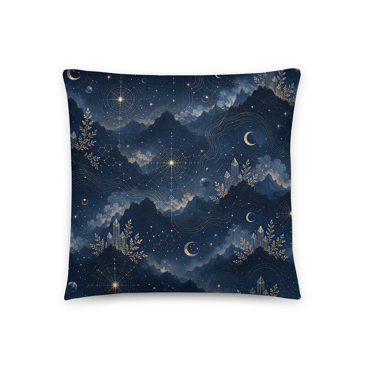 Sierkussen in blauw en goud met sci-fi en fantasy motief