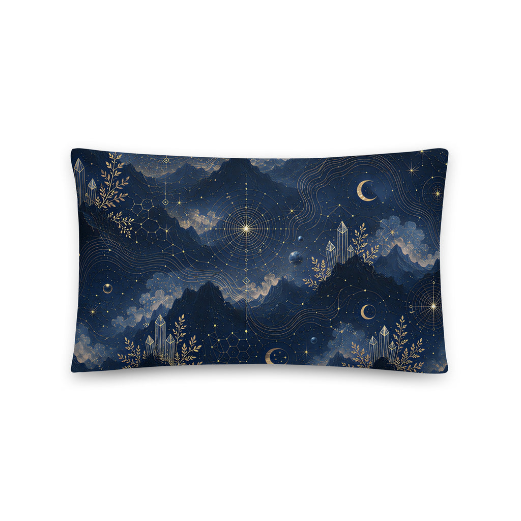 Sierkussen in blauw en goud met sci-fi en fantasy motief