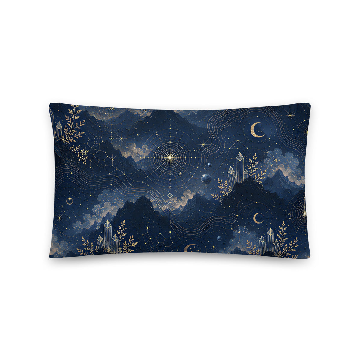 Sierkussen in blauw en goud met sci-fi en fantasy motief