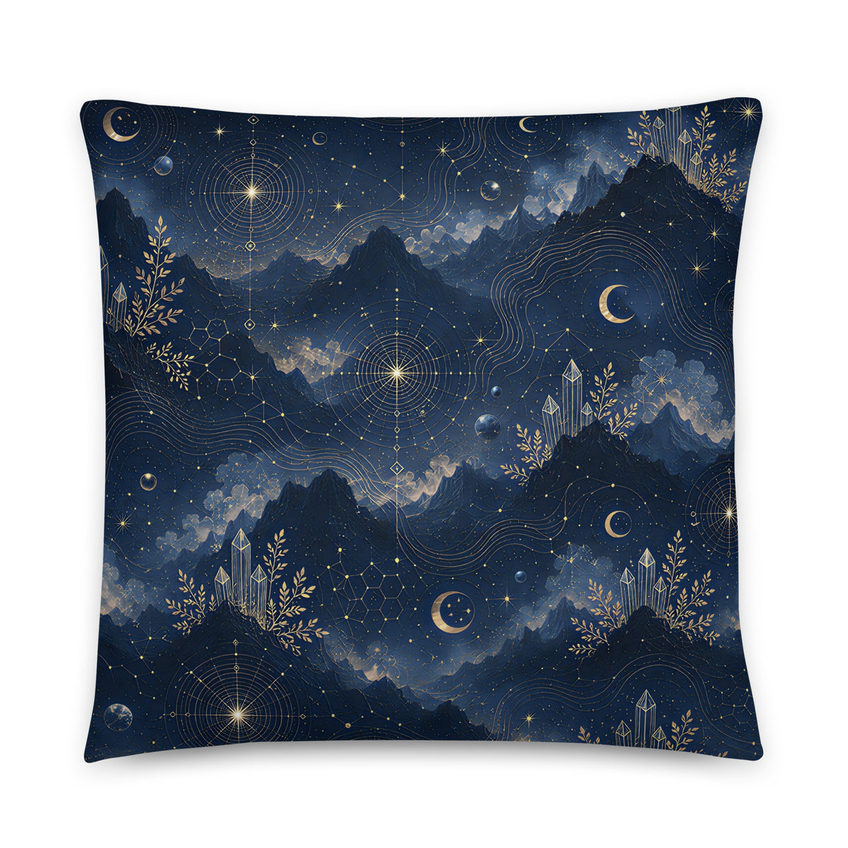 Sierkussen in blauw en goud met sci-fi en fantasy motief