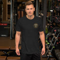 T-shirt in heather black with the gold Odin emblem with ravens on the chest