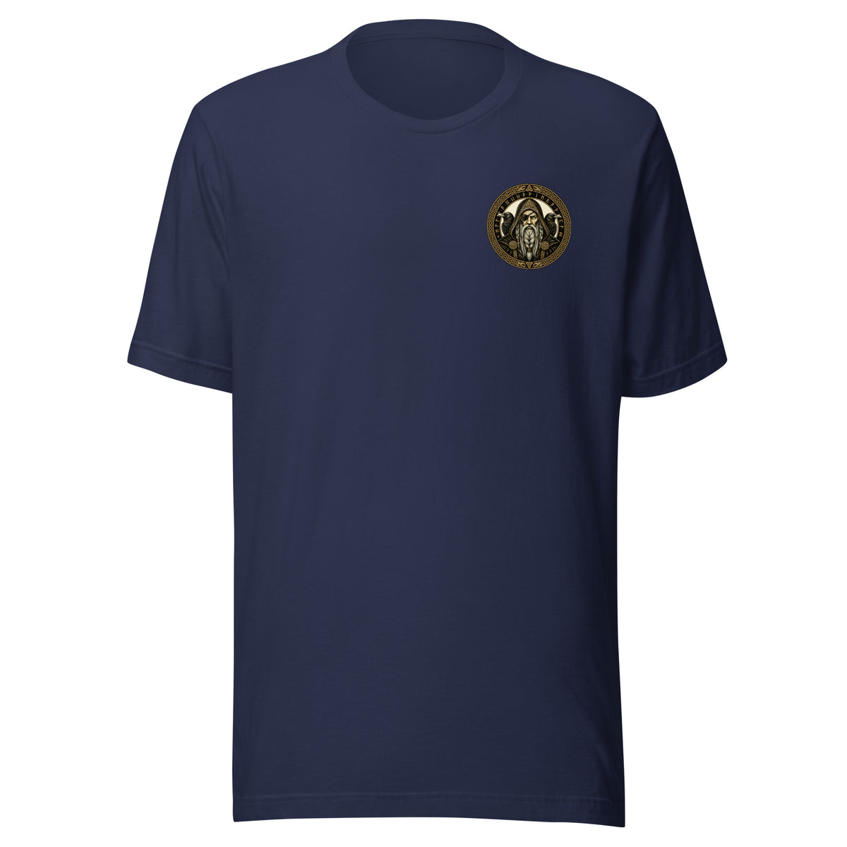T-shirt in navy with the gold Odin emblem with ravens on the chest