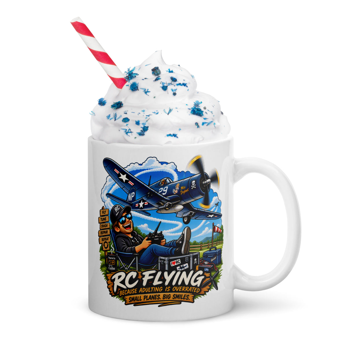 Witte mok met het vintage jachtvliegtuig Corsair