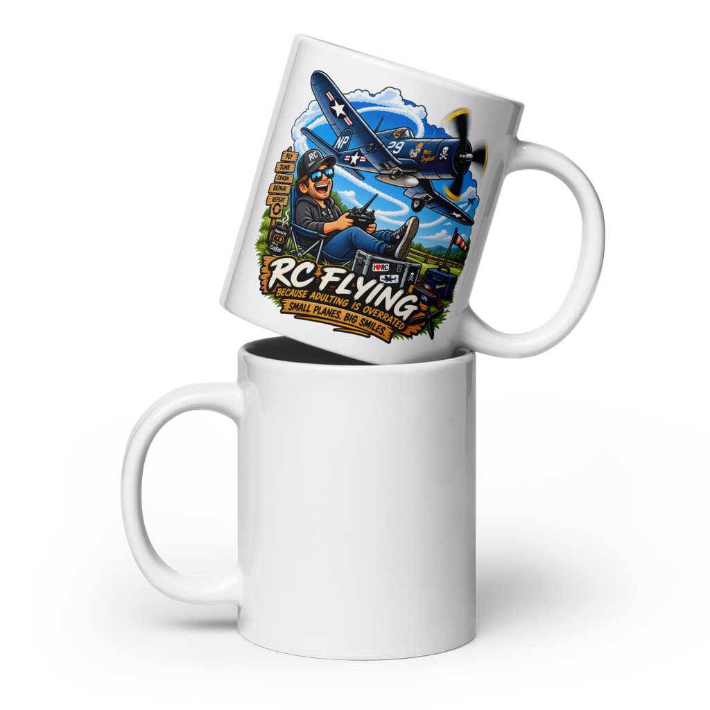 Witte mok met het vintage jachtvliegtuig Corsair