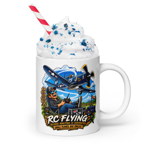 Witte mok met het vintage jachtvliegtuig Corsair